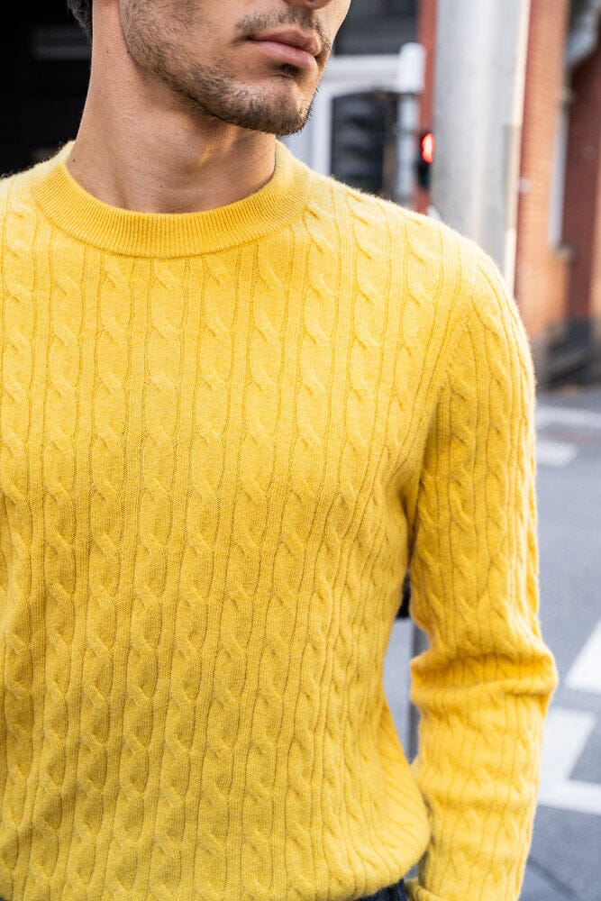 Crew Neck Cable Knit (MTM) - Yellow Cashmere