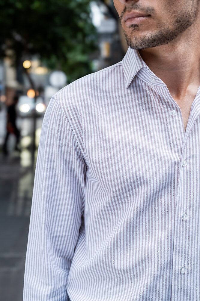 Pilot (BC) Shirt - Brown & White Stripe