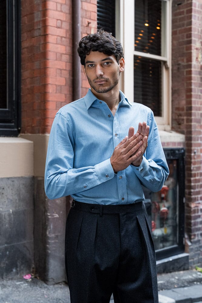Monza (BC) Semi Cutaway Shirt - Light Denim Wash