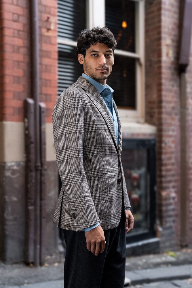 Antoine Blazer - Beige and Brown Wool Silk & Cashmere
