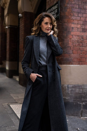 The Domenica Coat - Charcoal Herringbone