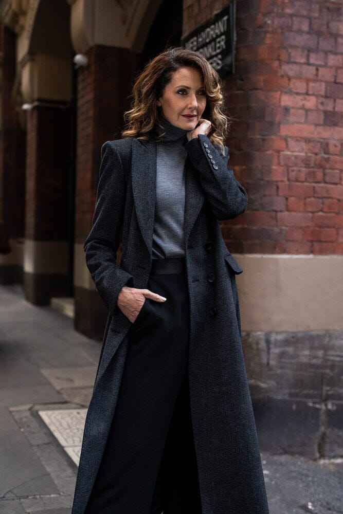 The Domenica Coat - Charcoal Herringbone