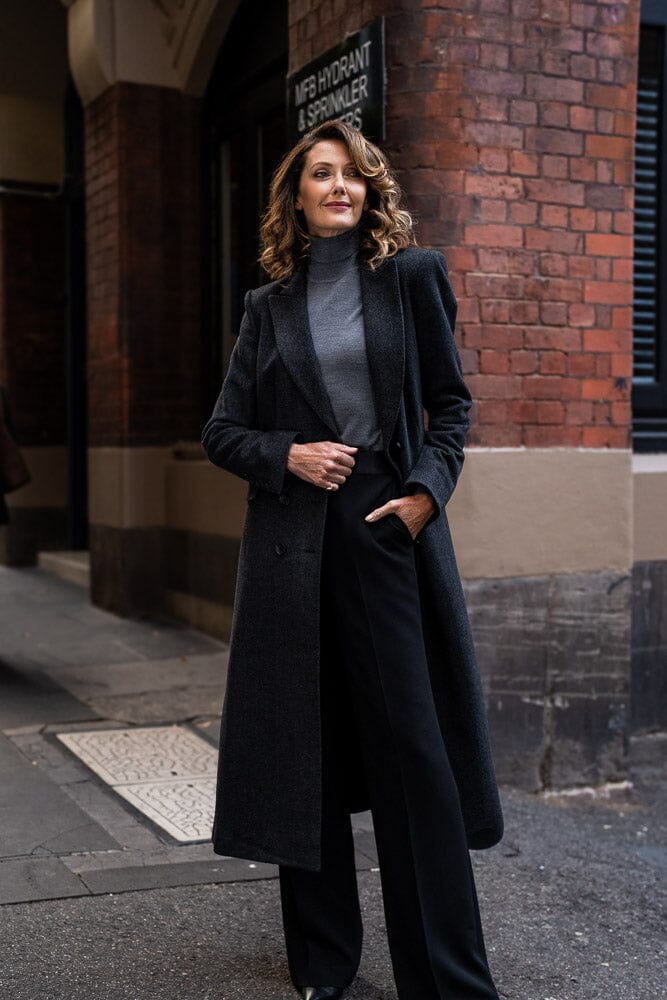 The Domenica Coat - Charcoal Herringbone
