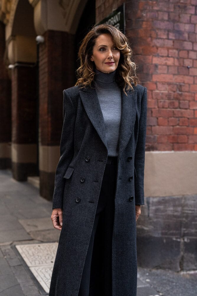 The Domenica Coat - Charcoal Herringbone