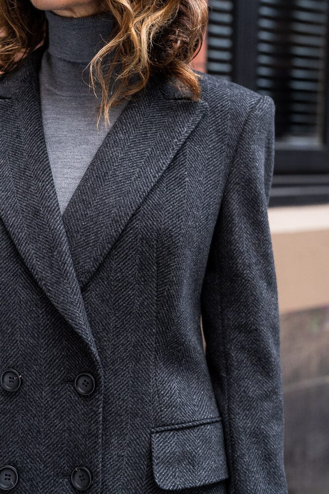 The Domenica Coat - Charcoal Herringbone