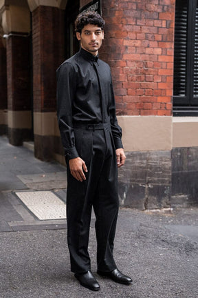 Mayfair Pin Collar Shirt - Charcoal Wool Flannel
