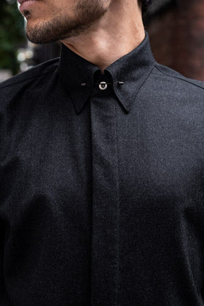 Mayfair Pin Collar Shirt - Charcoal Wool Flannel