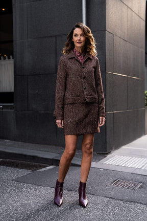 Frankie Blouson Jacket - Burgundy / Brown Tweed