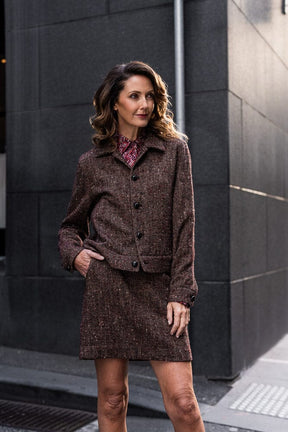 Frankie Blouson Jacket - Burgundy / Brown Tweed