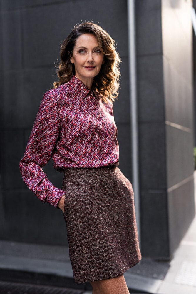 Paris Skirt - Burgundy / Brown Tweed