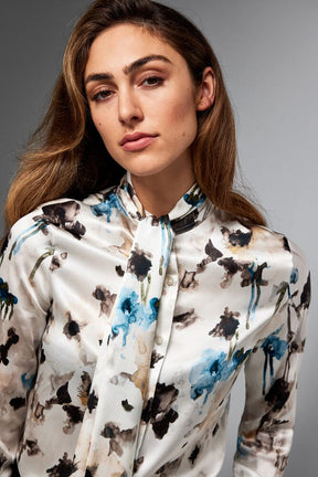 Stella Pussy Bow Blouse - Watercolour Floral Silk