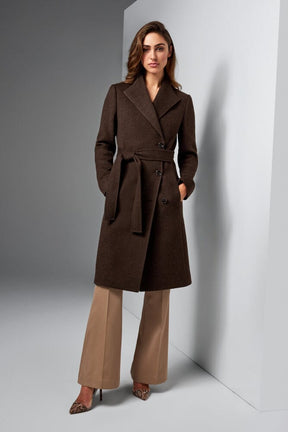 Amelie Tailored Wrap Coat - Brown Mocha Wool