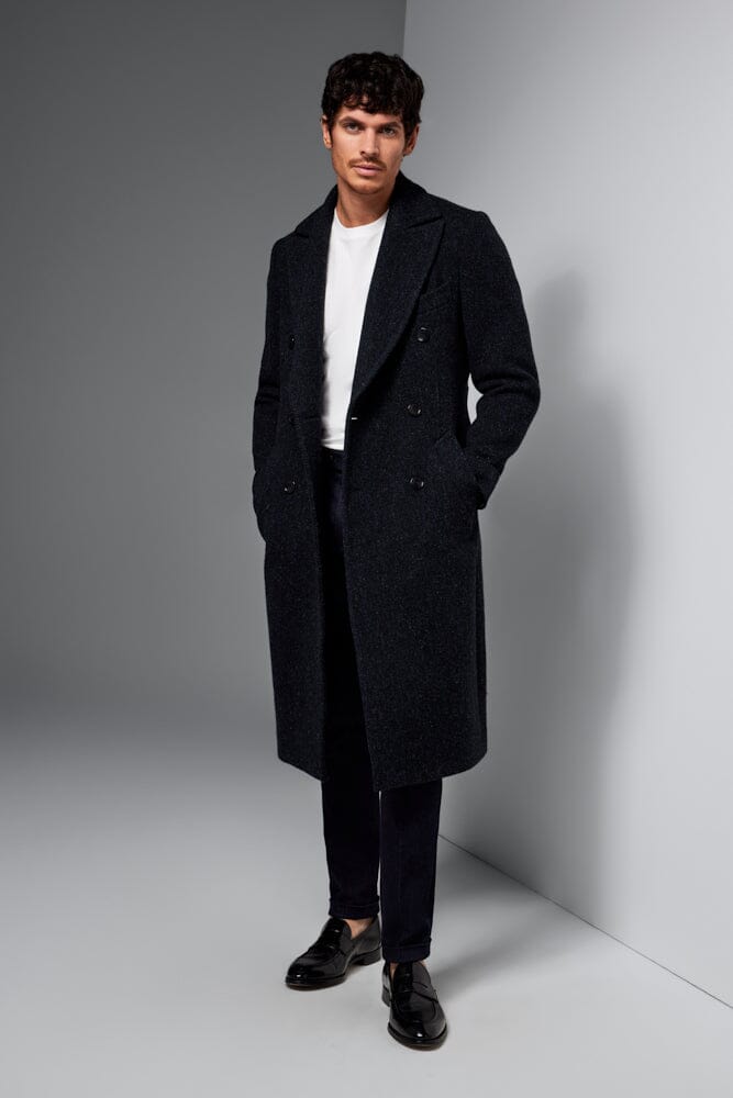 The Macpherson Long Overcoat - Navy & Black Wool