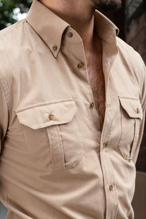 Mercer Narrow Spread Button Down Shirt - Beige Fine Corduroy