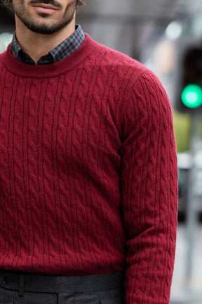 Crew Neck Cable Knit (MTM) - Indian Red Cashmere