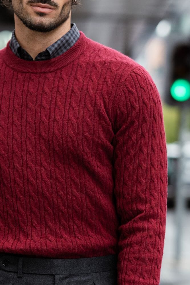 Crew Neck Cable Knit (MTM) - Indian Red Cashmere