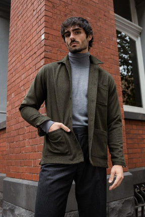 Ethan Overshirt - Olive Wool Cashmere Marle
