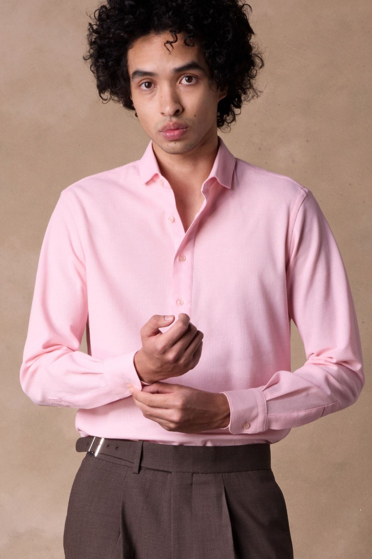 Magnus LS Polo Shirt - Pink Cotton Lux Knit