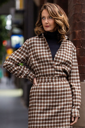 Victoria Shirt - Brown, Cream and Navy Wool Alpaca