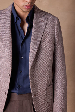 Liam Blazer - Navy Brown and White Linen Silk