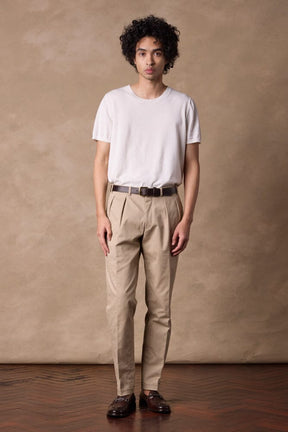 Soho Reverse Pleated Trouser - Coffee Cotton Twill Stretch