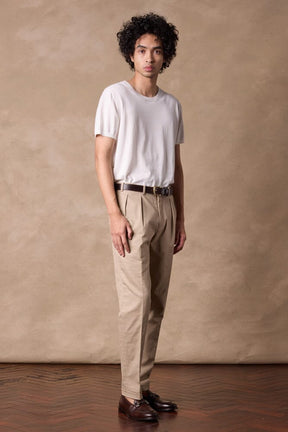 Soho Reverse Pleated Trouser - Coffee Cotton Twill Stretch