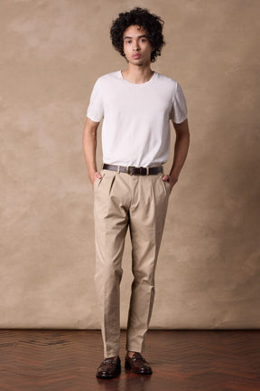 Soho Reverse Pleated Trouser - Coffee Cotton Twill Stretch