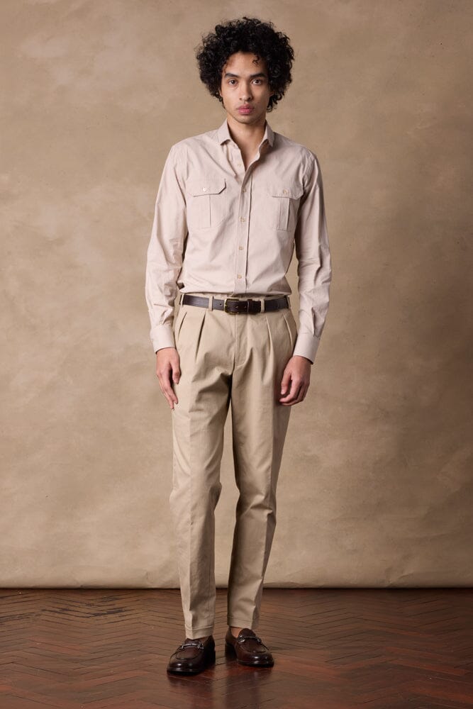 Tribeca Shirt - Beige Brushed Cotton