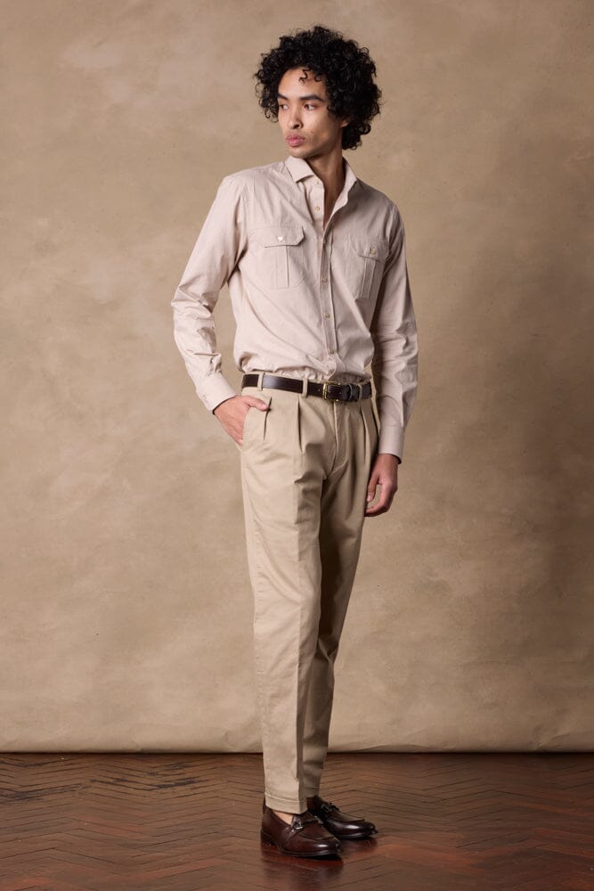 Tribeca Shirt - Beige Brushed Cotton