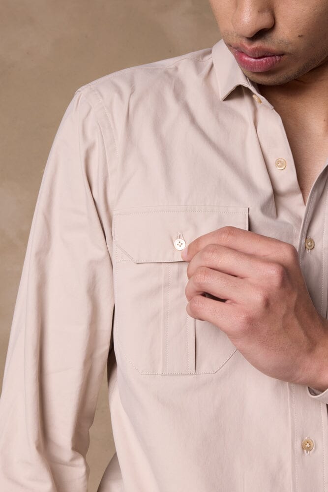 Tribeca Shirt - Beige Brushed Cotton