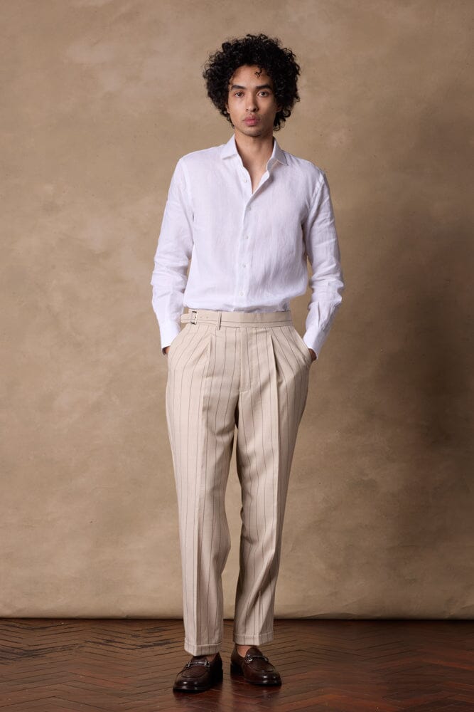 Gurkha Trouser - Beige with Brown Stripe Wool