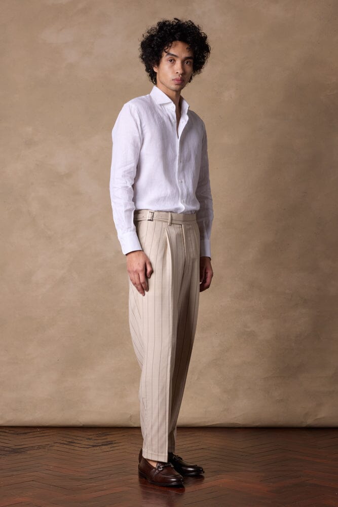 Gurkha Trouser - Beige with Brown Stripe Wool