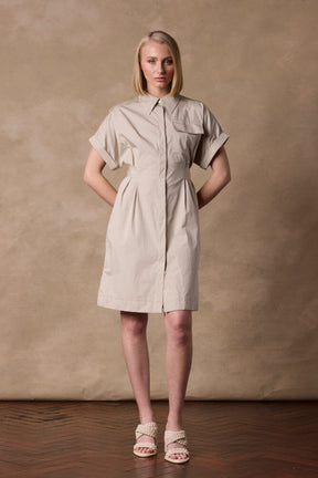 The Iris Shirt Dress - Stone Cotton