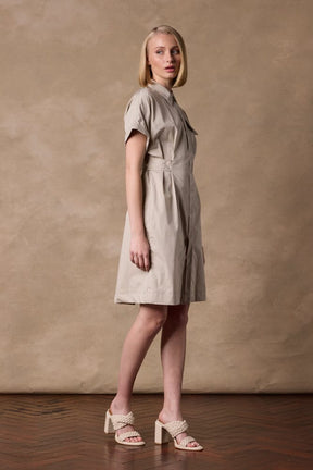 The Iris Shirt Dress - Stone Cotton