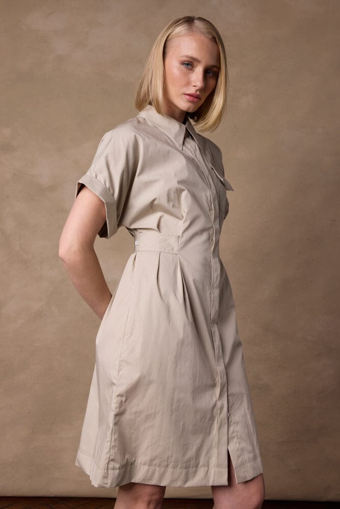 The Iris Shirt Dress - Stone Cotton