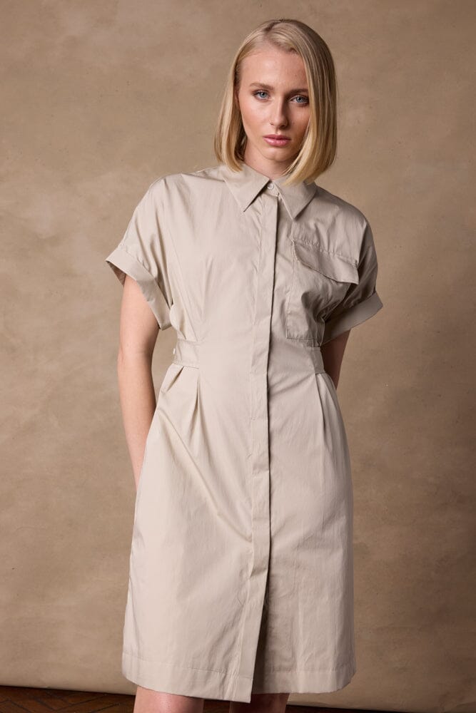 The Iris Shirt Dress - Stone Cotton