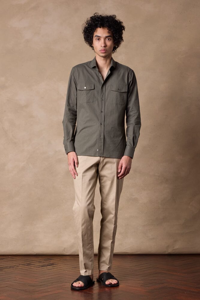 Tribeca Shirt - Olive Brushed Cotton