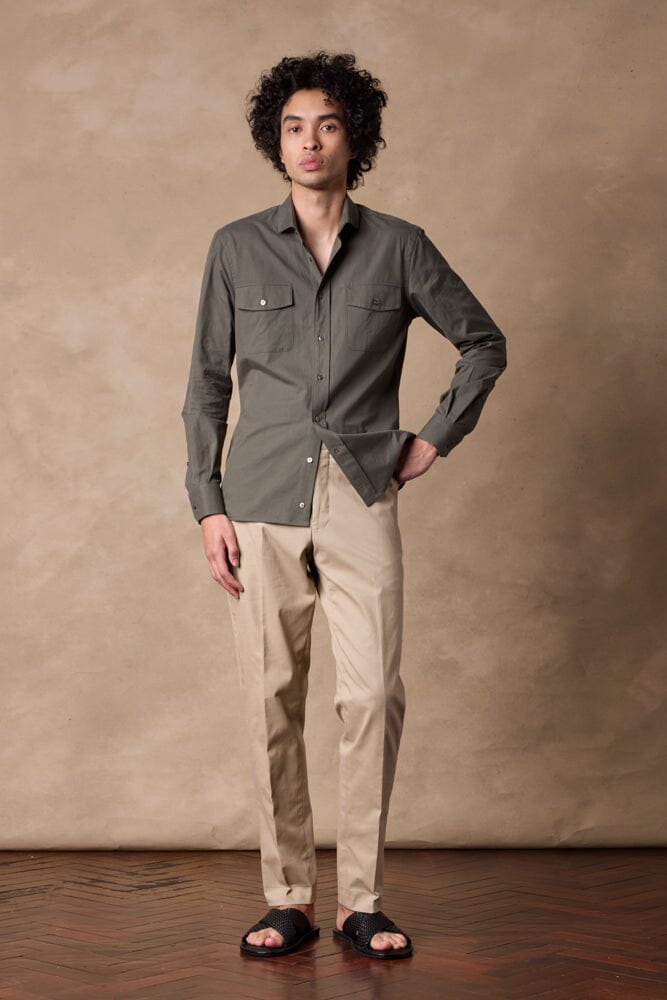 Tribeca Shirt - Olive Brushed Cotton