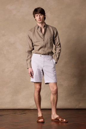 Oliver Casual Shorts - Brown and White Stripe Seersucker