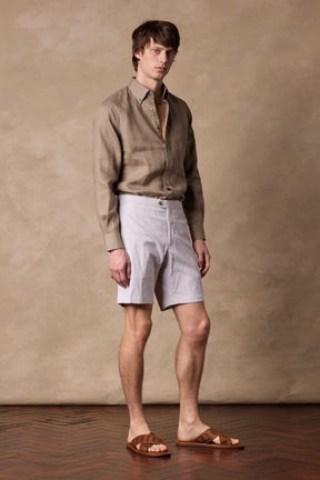 Oliver Casual Shorts - Brown and White Stripe Seersucker