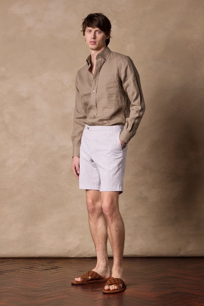 Oliver Casual Shorts - Brown and White Stripe Seersucker