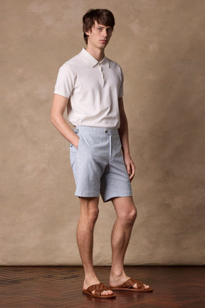 Oliver Casual Shorts - Green and White Stripe Seersucker