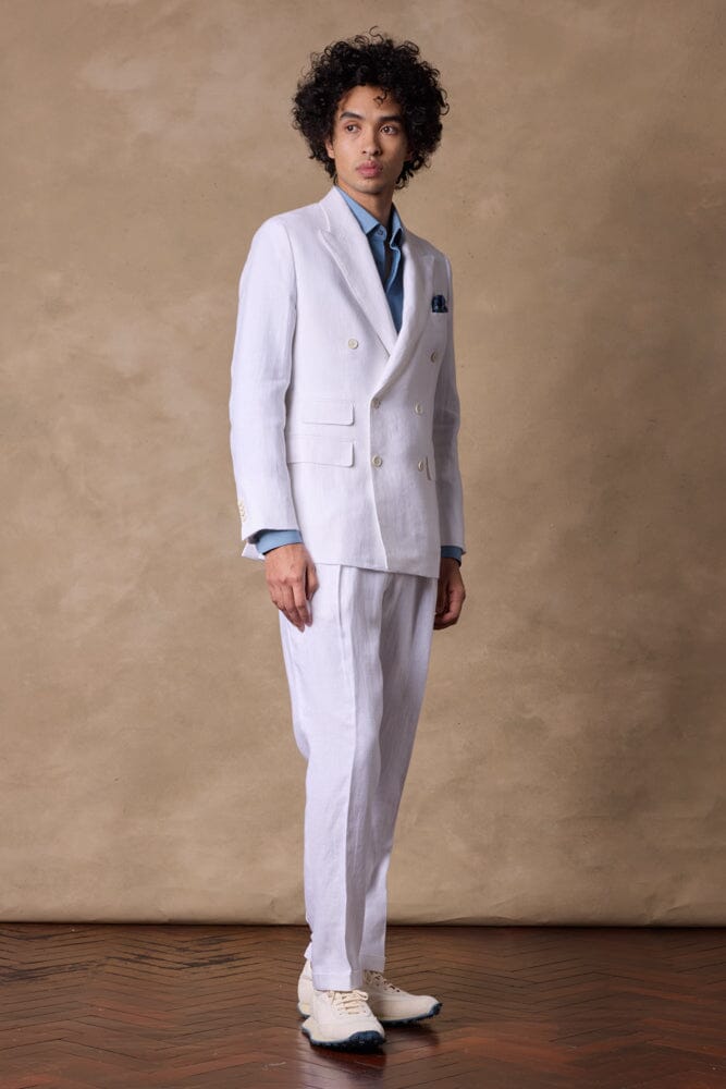 Alec DB Suit - White Linen