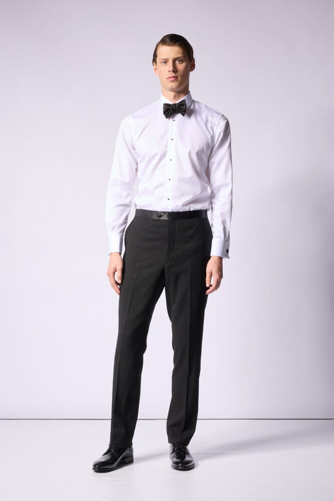 Kingsley Tuxedo Trouser - Black Barathea Wool