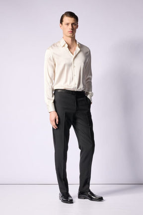 Kingsley Tuxedo Trouser - Black Barathea Wool