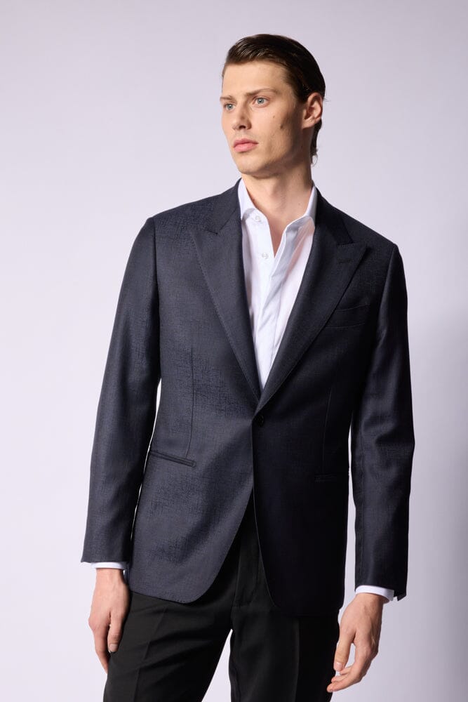 Lucien Low Gorge Peak Jacket - Navy Jacquard Wool