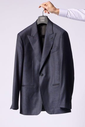 Lucien Low Gorge Peak Jacket - Navy Jacquard Wool