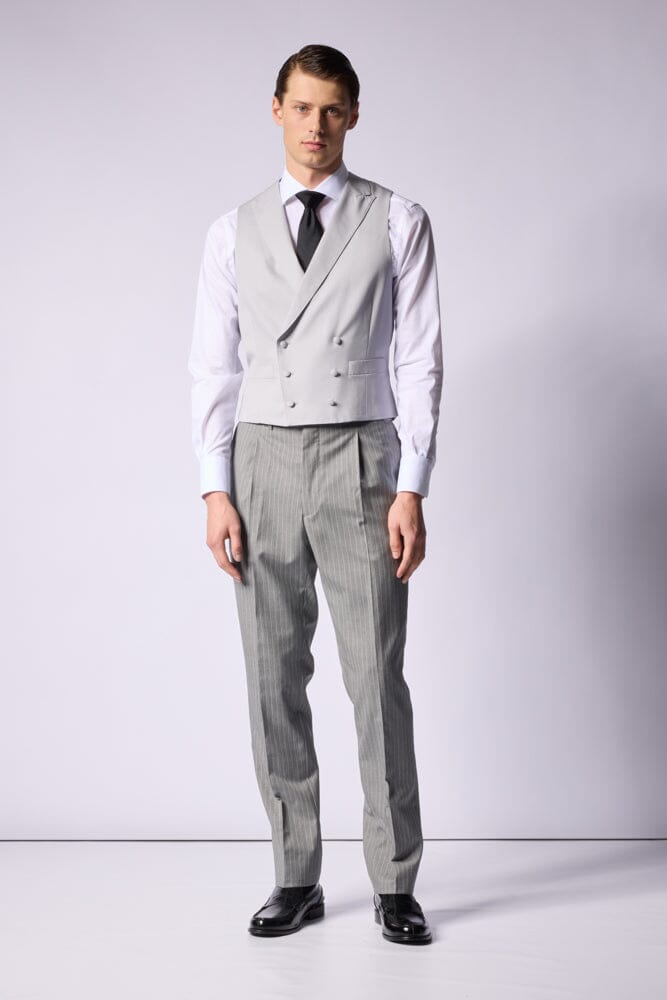 Harry DB Waistcoat - Light Grey Wool