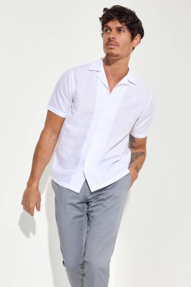 Cotton Linen Shirt White - Calibre Menswear