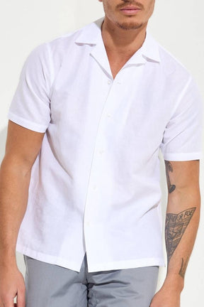 Jake Camp Collar Shirt - White Cotton Linen